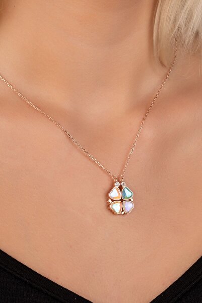 Silvano Jewelry 925 Ayar Gümüş Mıknatıslı Ayrılabilir 4 Kalpli Yonca Kolye