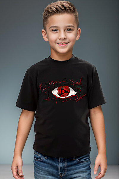 WİDİ Tricou negru pentru copii, fete, băieți, cu imprimeu Anime Naruto Itachi...