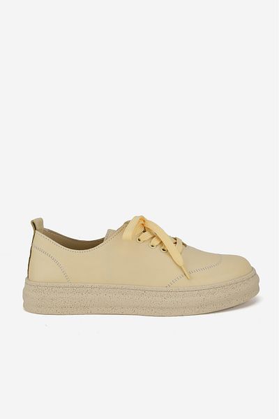 TUNAELLİ Pantofi oxford galbeni din piele naturală pentru femei - mărimea 36-41, cu șireturi, talpă plată