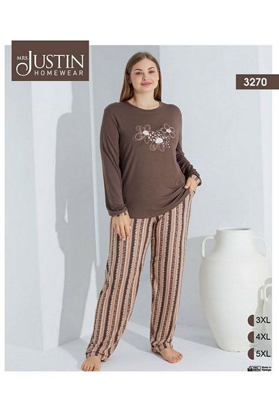 Mrs Justin Σετ γυναικεία πιτζάμα με μακρυμάνικο king size - 3270