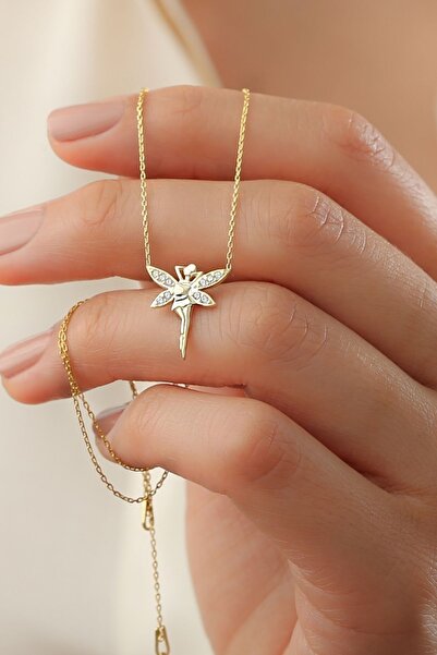 Silvano Jewelry 925 Ayar Gümüş Gold Kanatlı Peri Kız Kolye