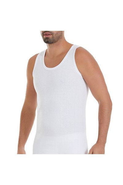 YILDIZ 3 Pack White 100% Cotton Ribbed Flexible Men's Undershirt 04