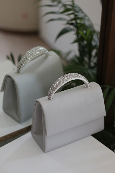 Moom Bag Women's Gray Stone Detailed Evening Dress Shoulder Bag