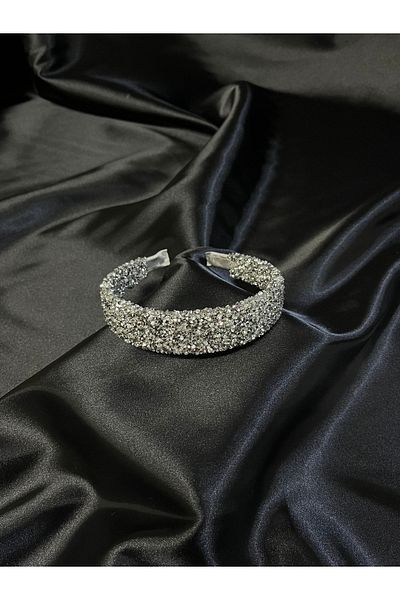 MegssStore Корона/лента за коса от сиви естествени камъни