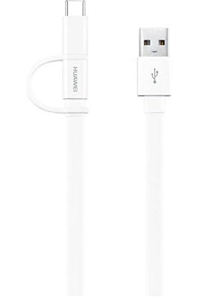 Huawei كابل بيانات 2 في 1 (USB Type-A إلى Micro USB وType-C)، 1.5 متر، 2.0 أمبير - أبيض