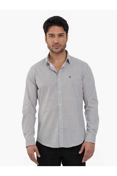 Dufy Ανδρικό πουκάμισο με μοτίβο Pitikare Slim Fit - Brent Collar, μακρύ μανίκι - 102996