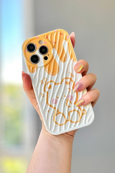 MİRAZ TASARIM iPhone 14 Promax 3D Wavey Teddy Bear Patterned Case