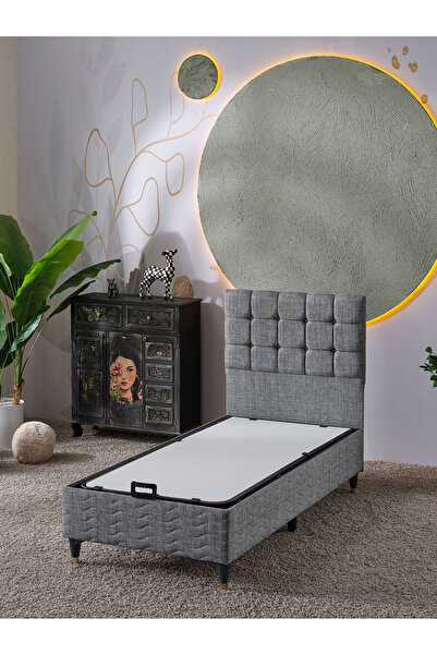beehanem Bengü 90x190 Tek Kişilik (Baza+Başlık) 2 Li Set (Keten Gri)