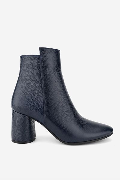 TUNAELLİ Μπλε Navy Blue 36-41 Γνήσιο Δερμάτινο Μποτάκι με Χοντρό Τακούνι