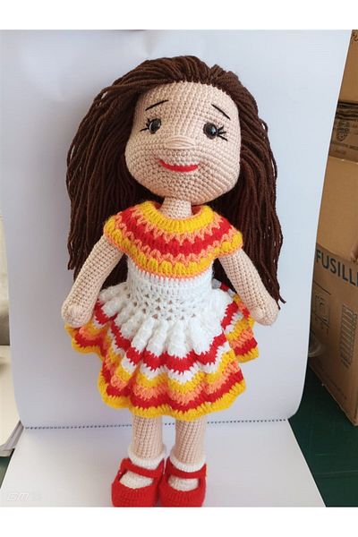 Bebekevi Natural Knitted Doll Dress - Handmade Toy for Baby Girl