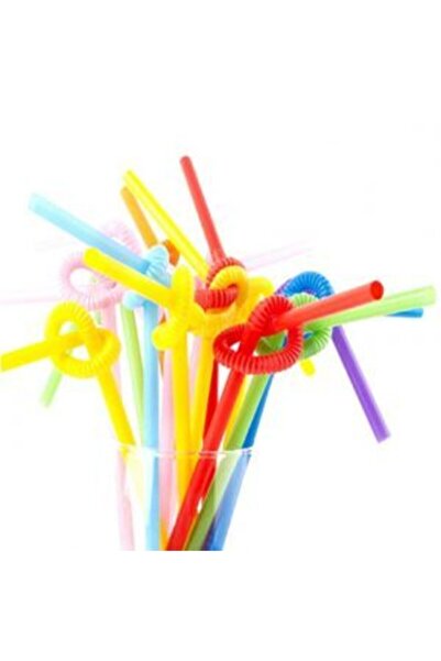Kalmia Artistik Pipet Renkli Uzun Körüklü Pipet 50 Adet