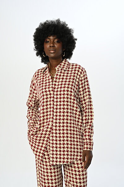 Orfeo Negro Patterned Oversize Women's Shirt - Houndstooth