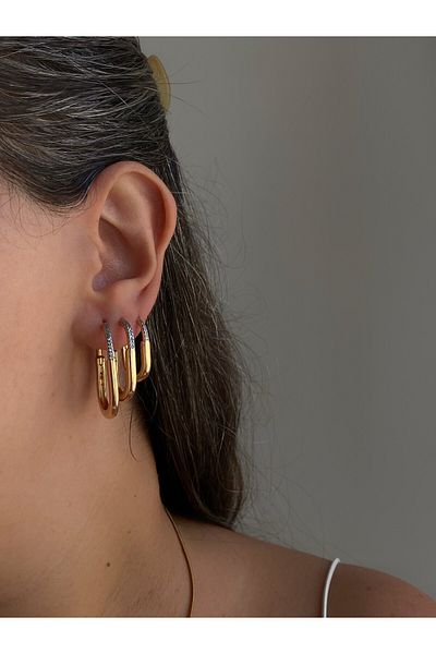 Owentis Gold 3-piece Jewelled Jodie Oval Earrings Set - No DarKening