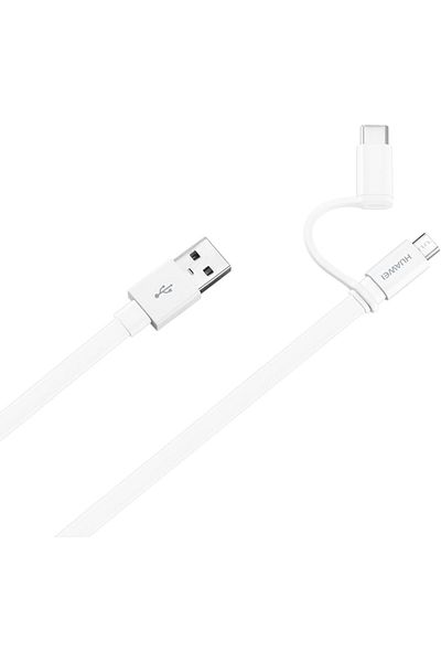 Huawei كابل بيانات 2 في 1 (USB Type-A إلى Micro USB وType-C)، 1.5 متر، 2.0 أمبير - أبيض