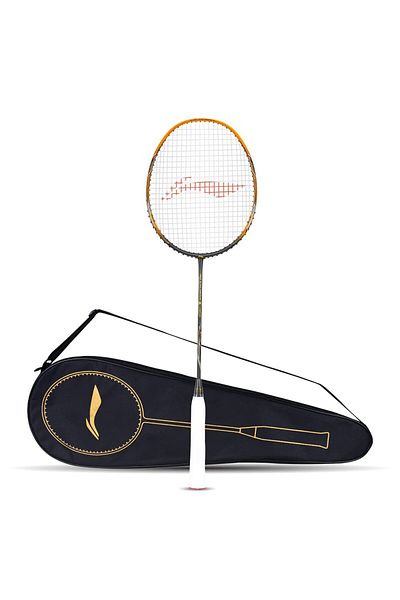 Li-Ning مضرب 3D Calibar X Drive Carbon Graphite Strung، 82 جرامًا مجانيًا بغطاء كامل (رمادي غامق/ذهبي)