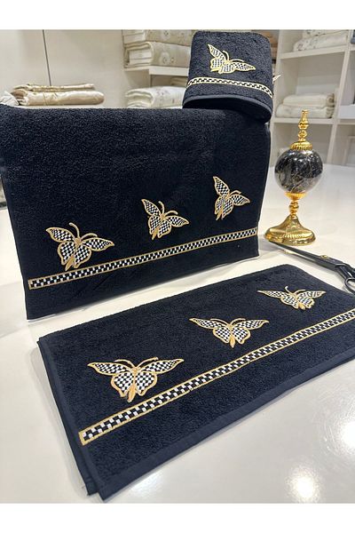 incisecrethome Butterfly Patterned Embroidered Bamboo Head Towel - Three-dimensional (50*90)