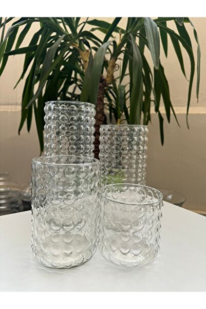 petak BONCUK SİLİNDİR SET 4LÜ CAM MUMLUK/VAZO