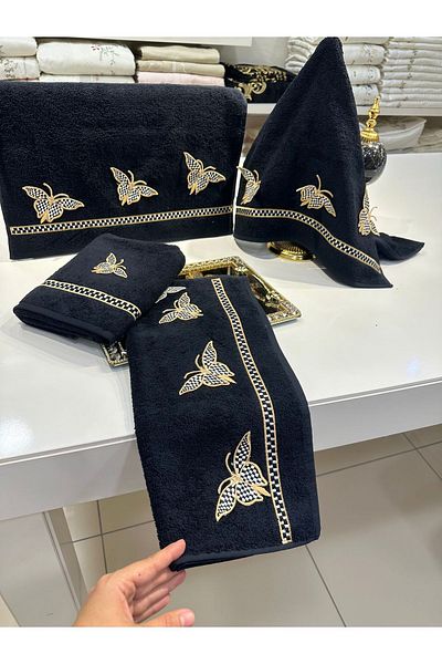 incisecrethome Butterfly Patterned Embroidered Bamboo Head Towel - Three-dimensional (50*90)