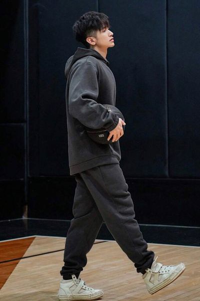 North London Set de trening oversize negru cu trei fire pentru bărbați