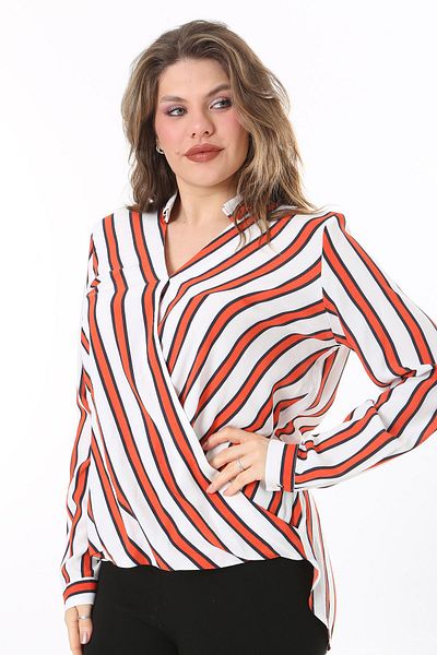 Şans Plus Size Orange Viscose Wrap Blouse - Closed 65N37614