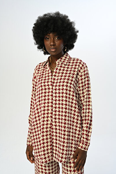Orfeo Negro Patterned Oversize Women's Shirt - Houndstooth