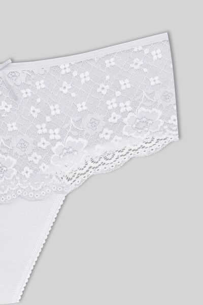 HNX Chiloți de damă din bumbac alb cu dantelă în față cu talie înaltă
