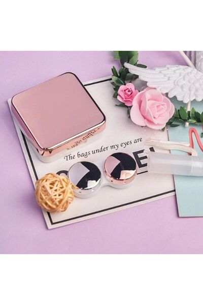 Singularis Rose Aynalı Seyahat Lens Kutusu - Solüsyon Kabı, Cımbız, Vantuz Aparatı, L-r Lens Hazneleri