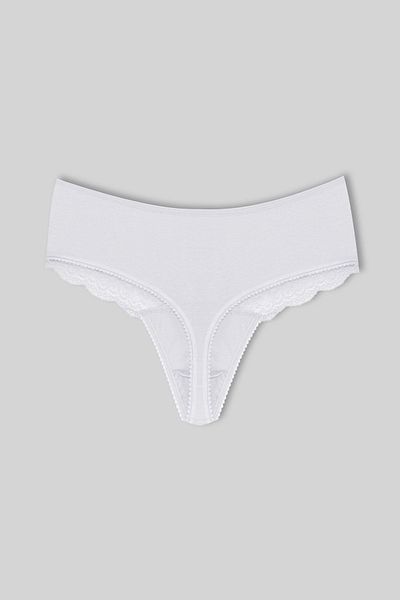 HNX White Cotton Lace Front High Waist Large Size Thong Women's Panties