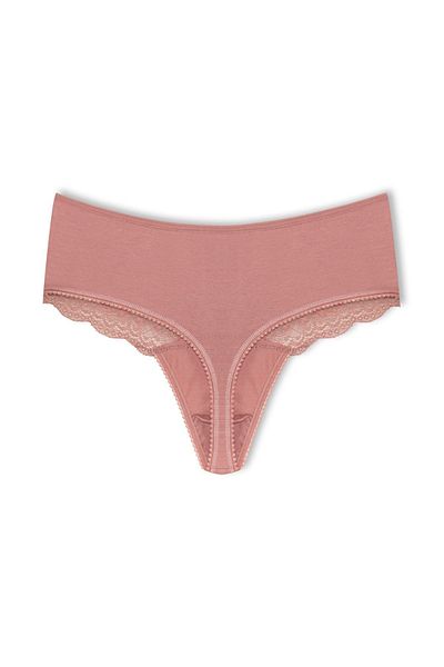 HNX Mink Cotton Lace Front High Waist Large Size Thong Women's Panties