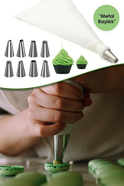 Orvila Pratik Metal Uçlu Krema Sıkma Torbası - 9 Adet Şekilli Uçlu