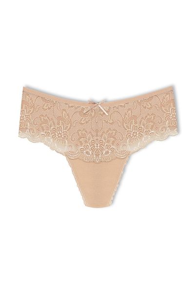 HNX Light Brown High Waist Lace Front String Women's Panties