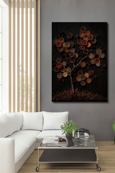 Teona Ahşap Dekoratif Ahşap Tablo Ağaç Dalı ve Baharatlar Mutfak