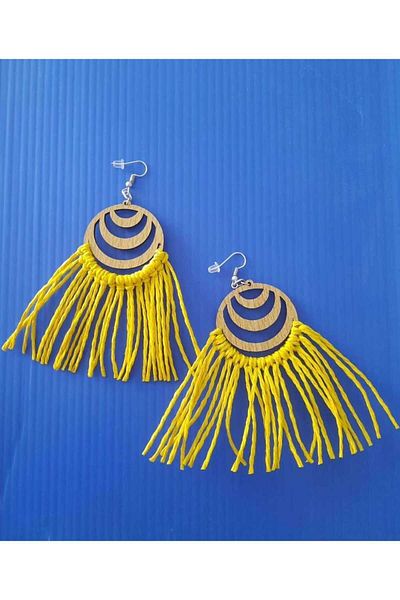 İMREN AKSESUAR Handmade Wooden Polyester String Braided Earrings