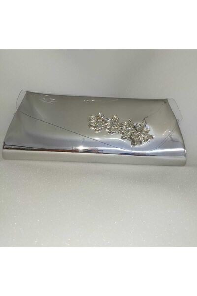 bsc Silver Lame Shiny Transparent Covered Stone Evening Bag