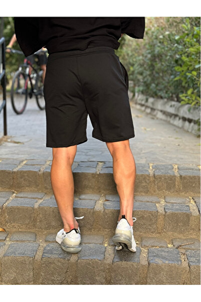 DEEPSENCE Erkek Siyah Futbolcu Baskılı Slimfit Şort