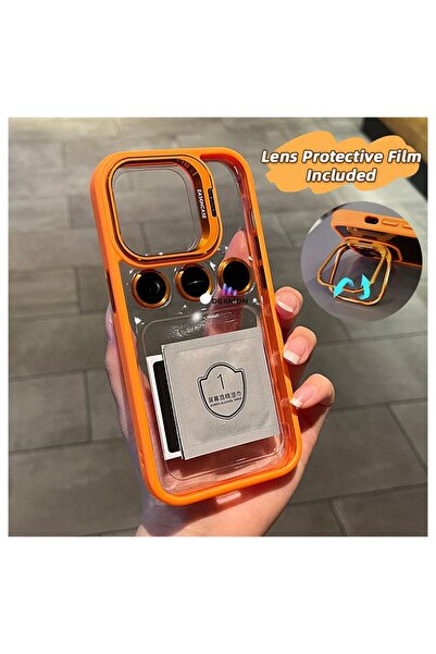 CONSTRAİN iPhone 14 Pro Max Uyumlu Kılıf + Lens Koruyucu Standlı Kenarı Renkl...