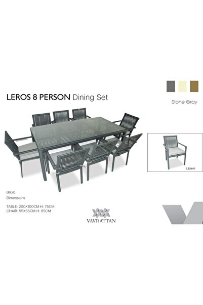 VAVRATTAN Leros Rattan 8 Kişilik Yemek Takımı-taş Gri