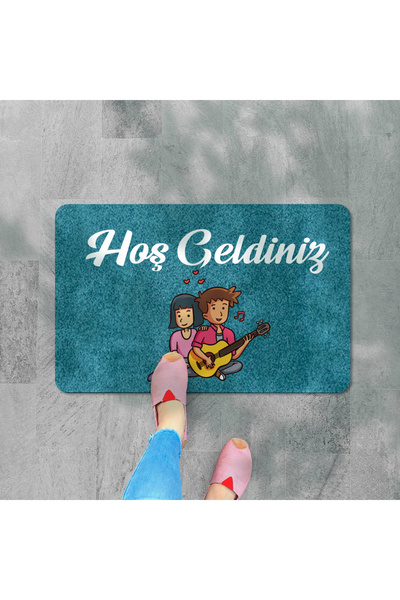 M&H Quality Welcome Written Digital Printed Flower Pattern Hooded Non-slip Mat - Washable for Inside and Outside