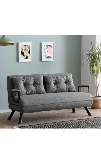 Pafu Sando İkili Keten Katlanır Yataklı Koltuk Gri