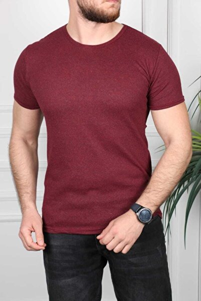 Erkek Bordo Dar Kesim Slim Fit Tshirt