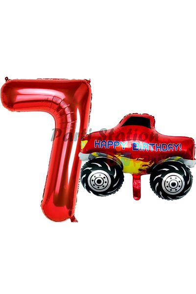 Parti Station 7 Years Old Monster Truck Pickup Balloon Set - Cars Concept, Red Number Balloon