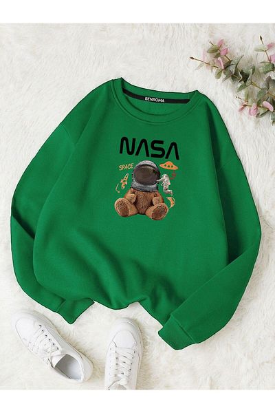 BENROMA Φούτερ Unisex Teddy Bear με στάμπα μεγάλου μεγέθους - Crew Neck
