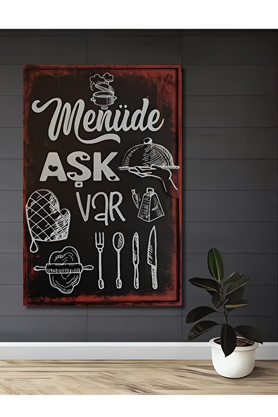 Teona Ahşap Dekoratif Ahşap Tablo Menüde Aşk Var Mutfak