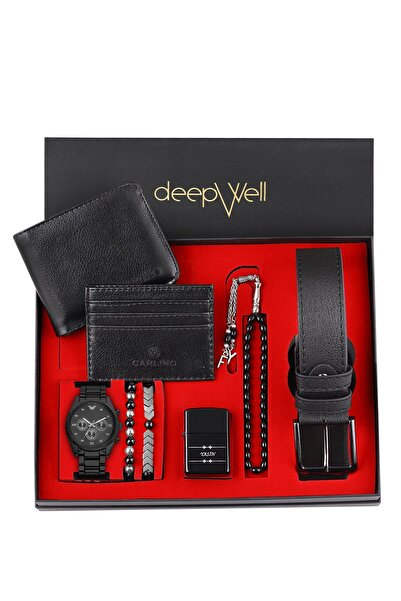 DEEPWELL Erkek Kol Saati Kemer Kartlık Cüzdan Tespih Bileklik Ve Çakmak Seti ...