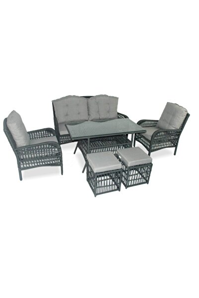 VAVRATTAN Lady Xl Rattan Bahçe Balkon Oturma Takımı-taş Gri