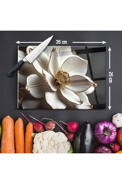 Zerawall Glass Cutting Board and Presentation Table |   White Big Flower |