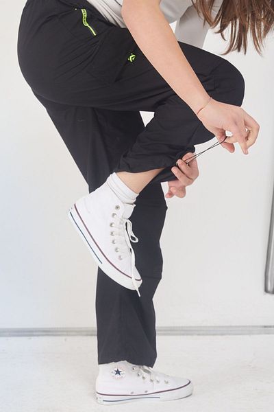 Cansın Mini Black Zipper Pocket Girl's Parachute Trousers 17600