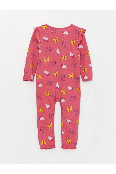 LC Waikiki LcwBaby- Dark Pink Crew Neck PatternedBabyGirl Jumpsuit