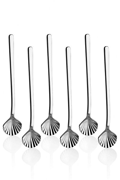 LOVYCO Set of 6 Silver ColoRed mussel DesiGned Tea, Nescafe, Jam, PResentation Spoons