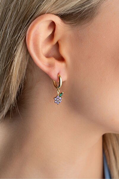 Nereze 925 Ayar Gümüş Gold Kaplama 10 mm Sallantılı Üzüm Küpe